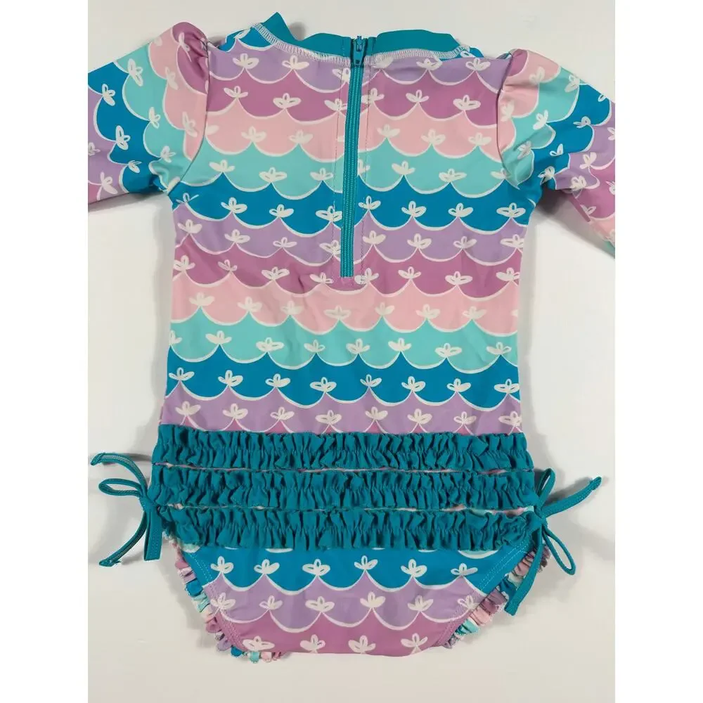 RuffleButts Long Sleeve Scallop Print One-Piece Swimsuit 18–24 Months